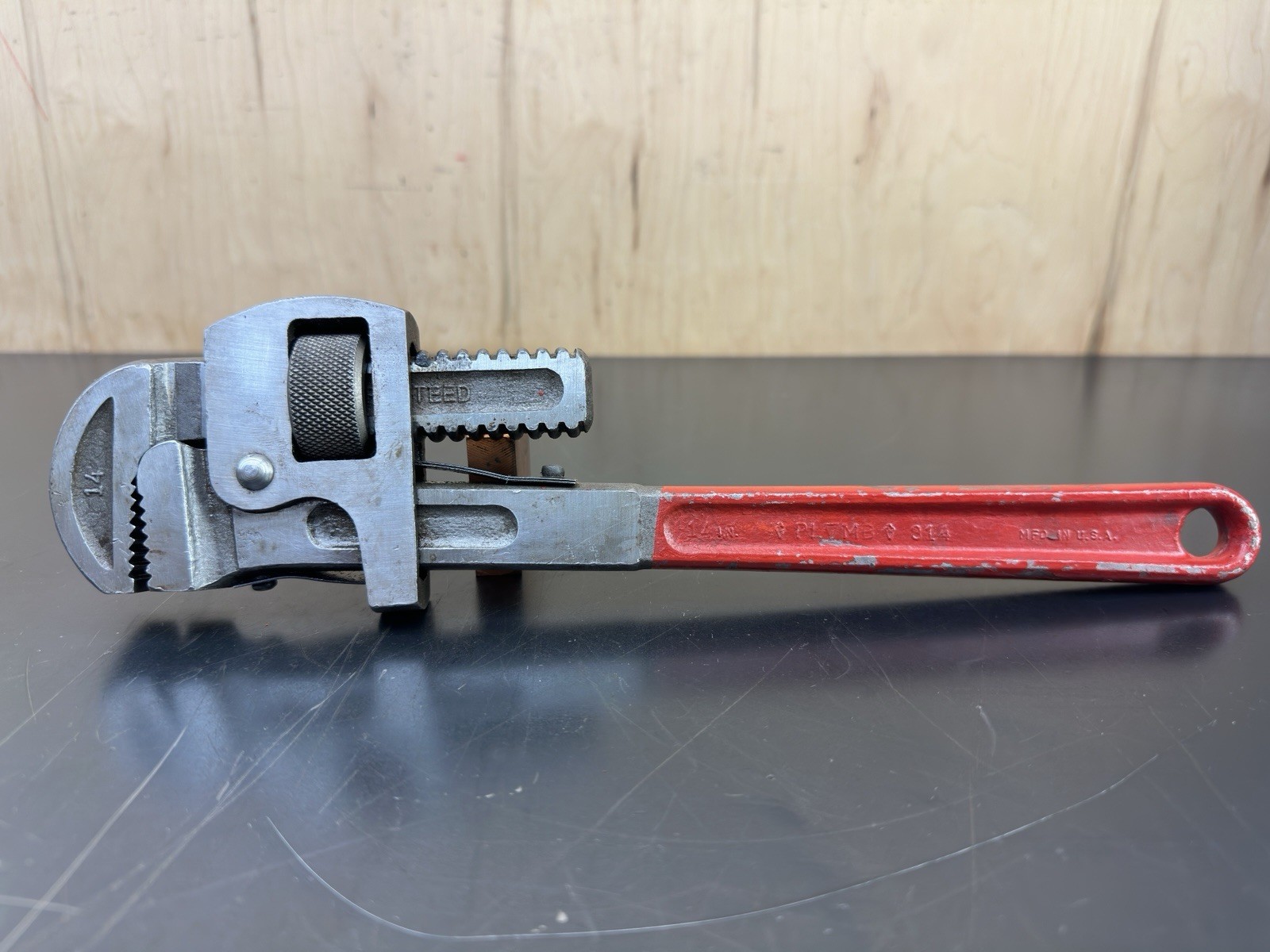 Used Vintage PLOMB 14" Adjustable Pipe Wrench #814 MFD IN USA Drop Forged Steel