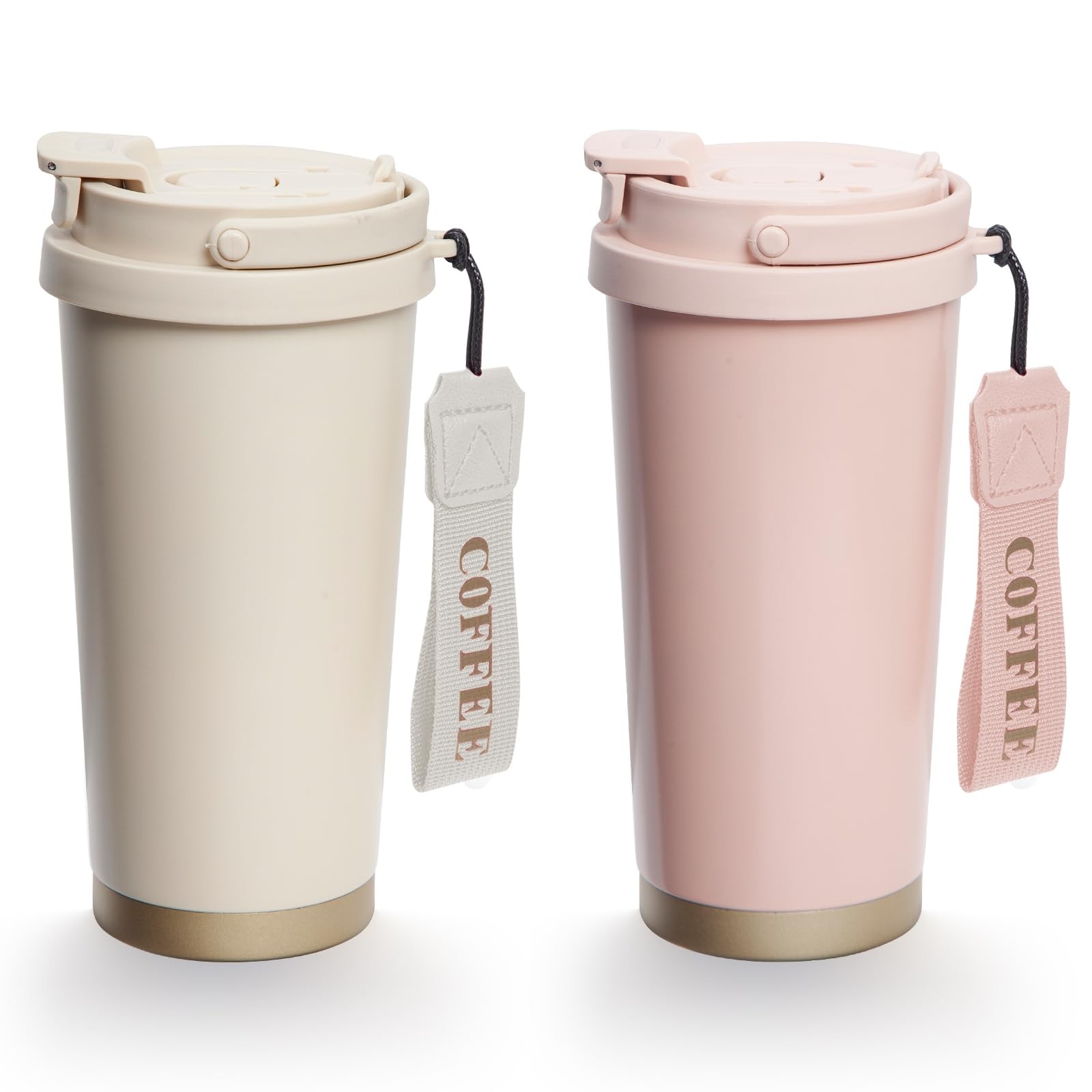 Sinekequnsun 2 Pack 17oz Insulated Coffee Mug Leakproof Travel Tumblers Stainles