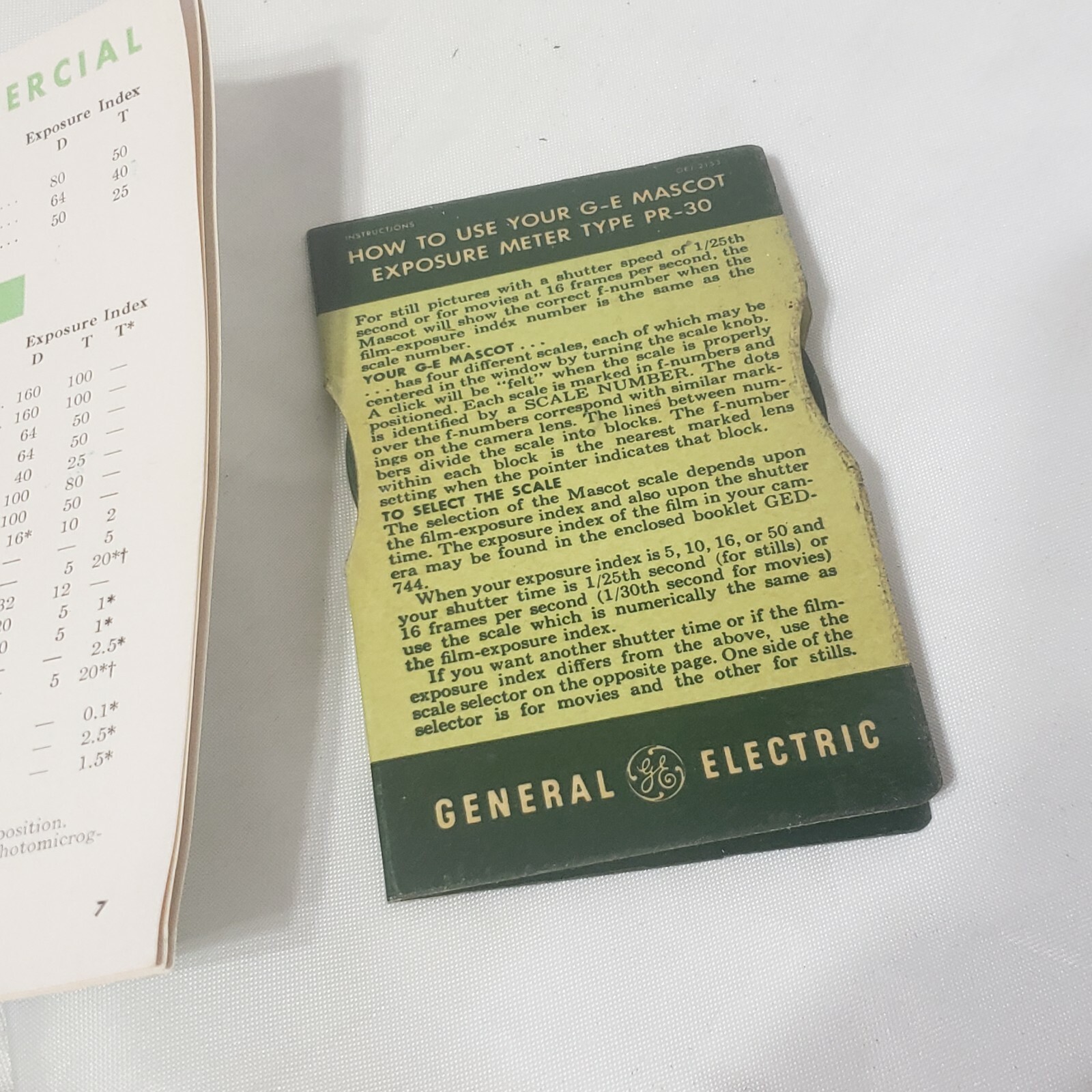 1950 GENERAL ELECTRIC Film Values, ready reference guide and Scale selector
