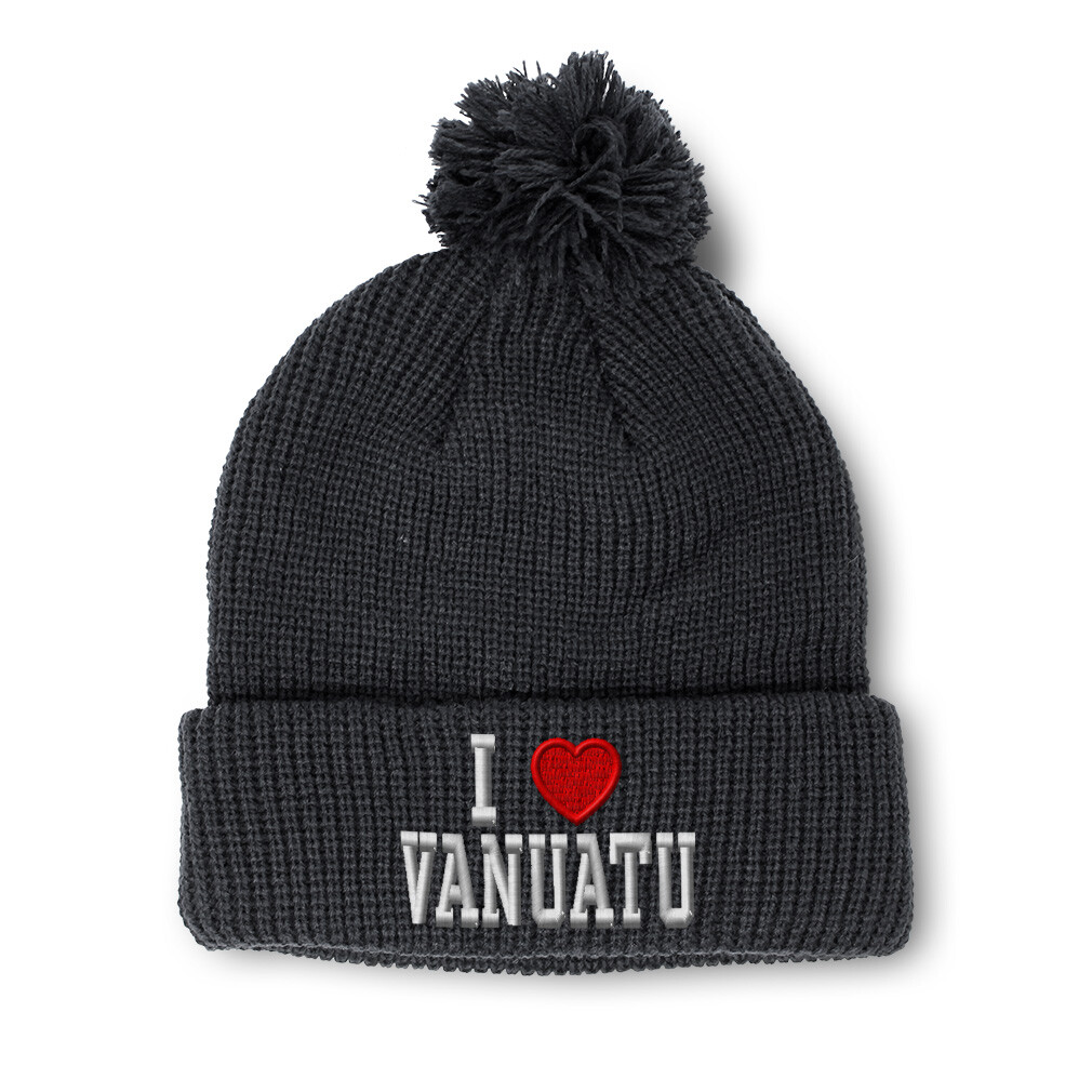 Pom Pom Beanies for Women I Love Vanuatu Winter Hats for Men Acrylic Skull Cap