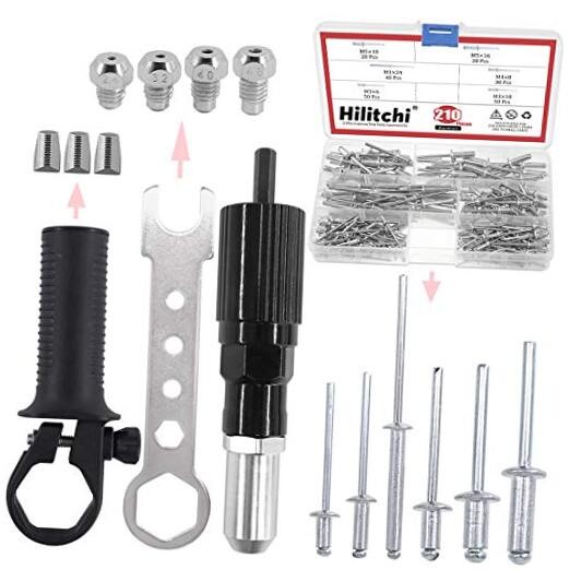 Professional Rivet Gun Adapter Kit with 210Pcs M3 M4 M5 Aluminum Assorted