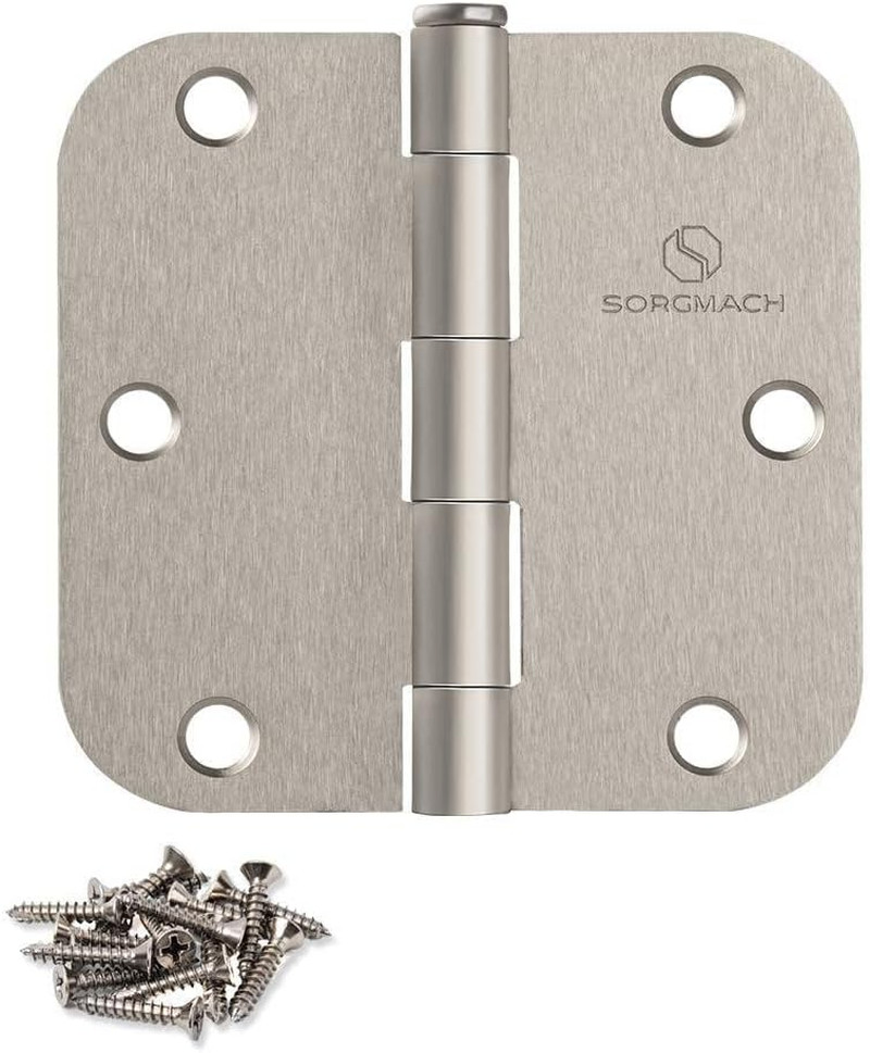 Satin Nickel Door Hinges 3.5" 5/8" Radius - 30 Pack for Interior Use