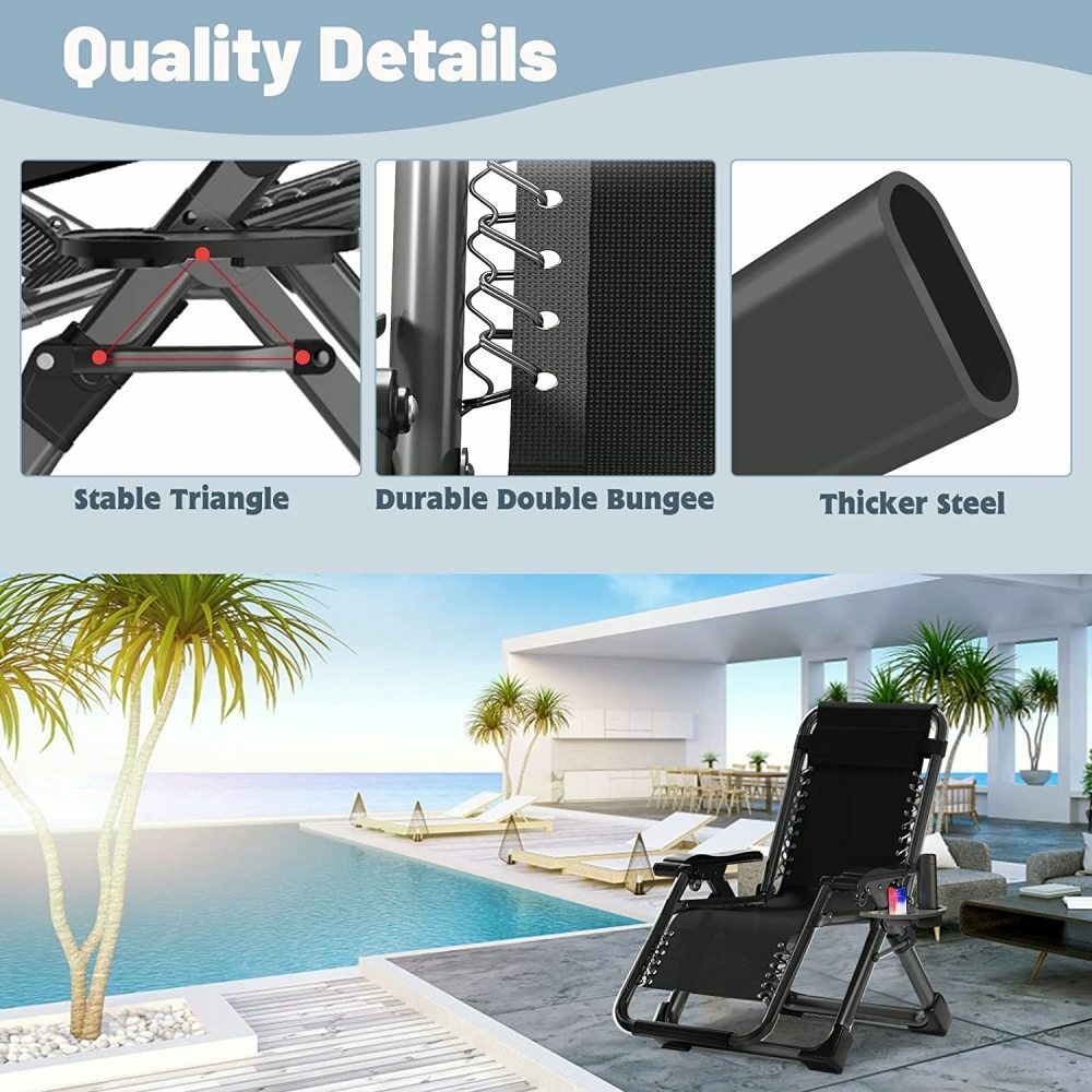NAIZEA Gray Blue Double Side Mattress Folding Camping Cots Zero Gravity Chair