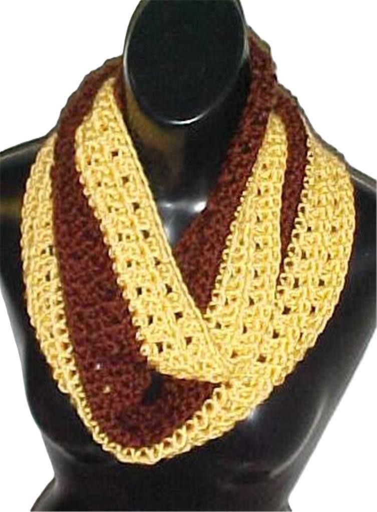 Hand Crochet 2-Tone Brown/Yellow Infinity Circle Scarf/Neck Warmer #504B New