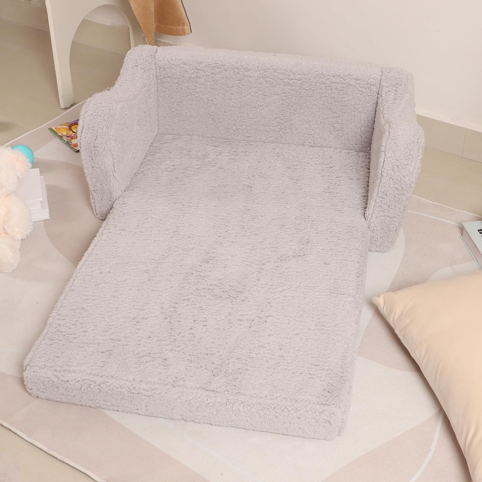 MOMCAYWEX Kids Sofa, 2-in-1 Flip-Out Foam Couch, Soft Play Lounge Chair for T...