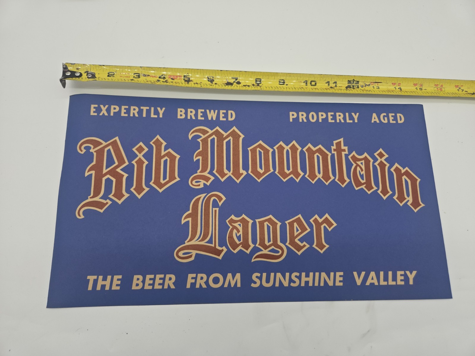 Vintage Original Rib Mountain Lager Beer Paper Sticker Advertising Wausau WI