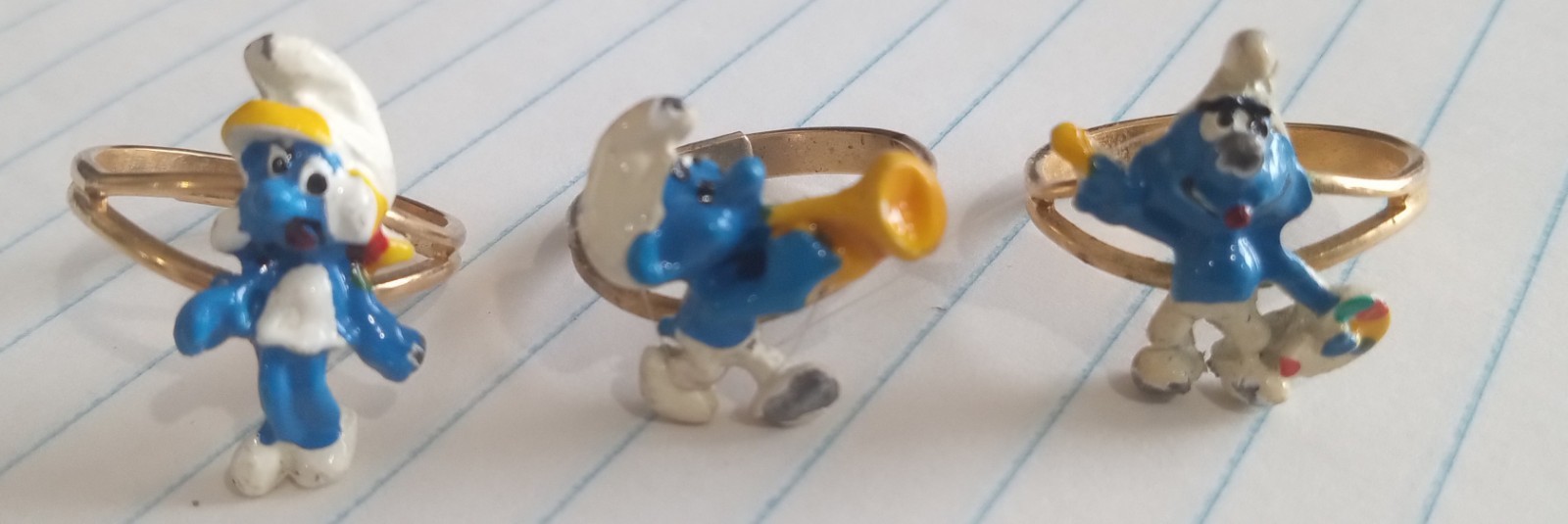 3 Vintage Smurf Toe Rings - Adjustable