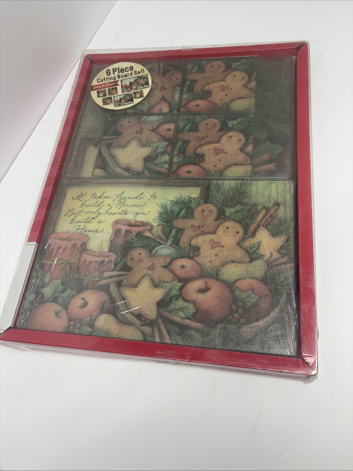 Susan Winget Christmas Cookie Glass Cutting Boards Coasters Set Six Pieces New