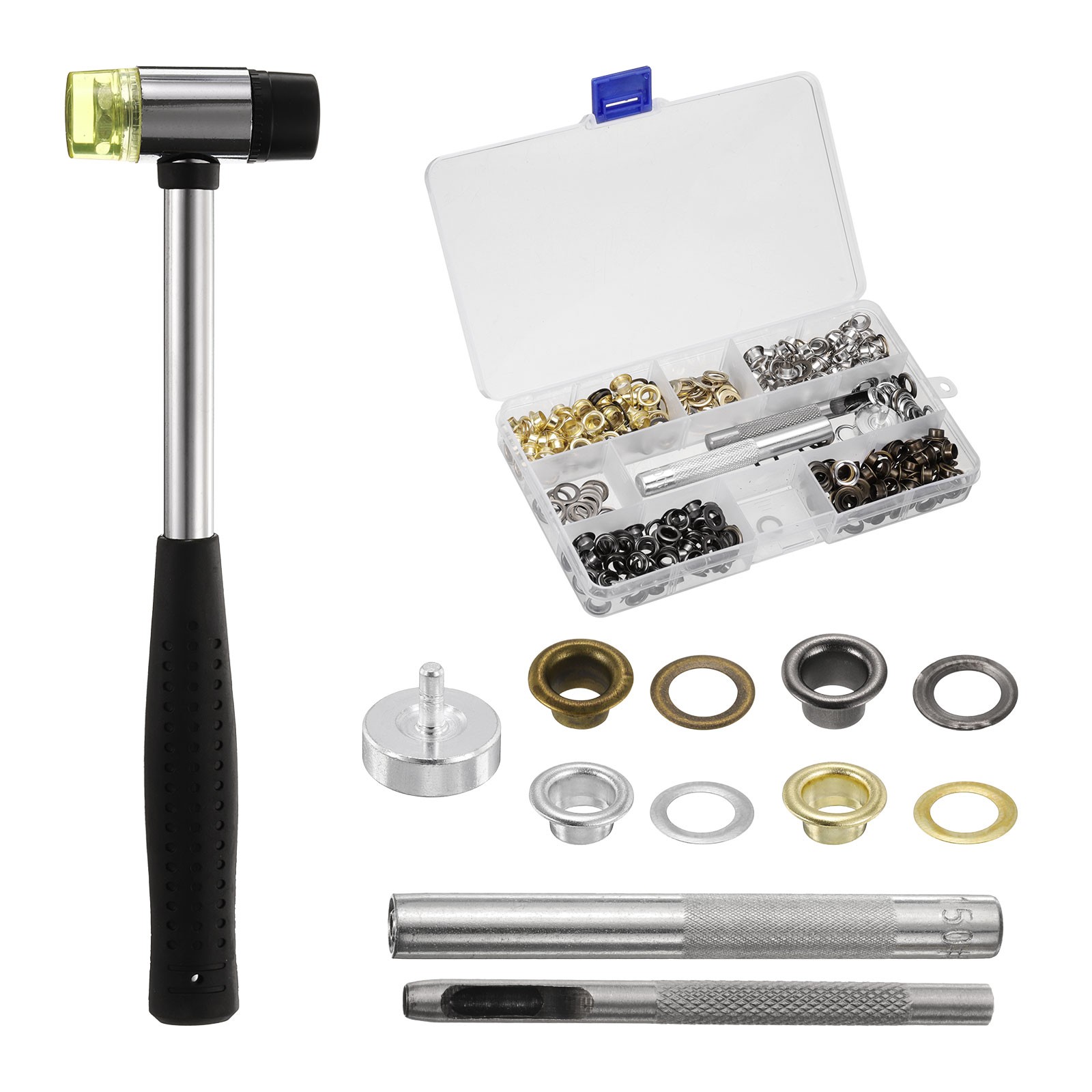 Grommet Eyelet Kit 240pcs  6mm Inner Dia with Tool, Gold,Silver,Gunmetal,Bronze