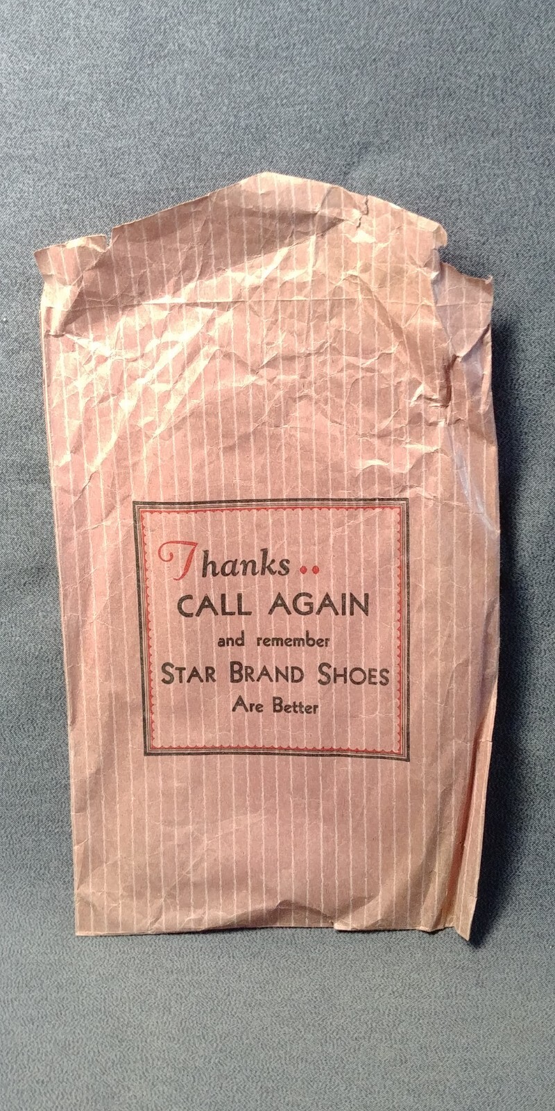 1930s Star Brand Shoes General Store Red Stripe Bag Antique Advertising 6"x9"