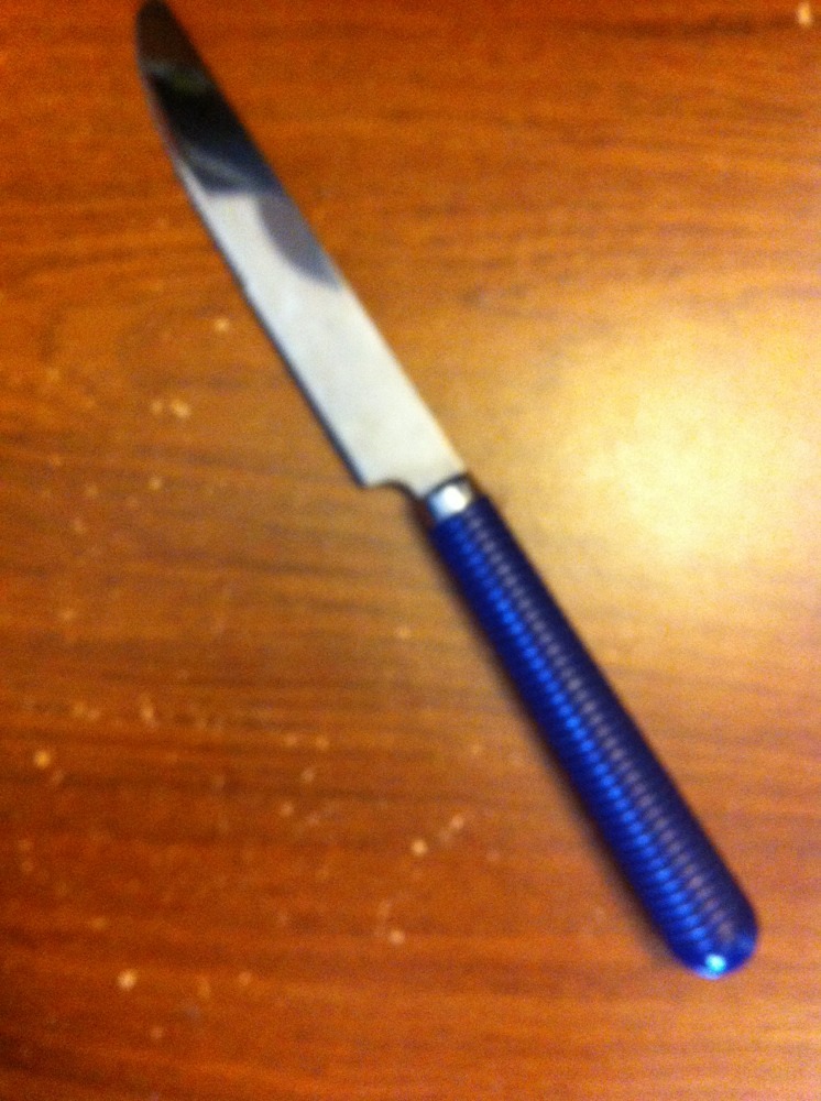 Gibson Stainless Flatware LIVING CIRCLES BLUE Plastic Handle Dinner Knives 8 +"