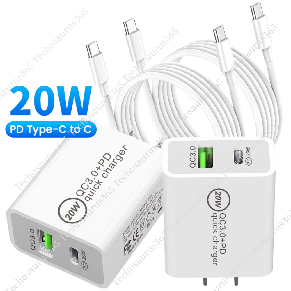 For iPhone 15 Pro Max Plus iPad Samsung 20W USB-C Fast Charger PD Type-C Cable