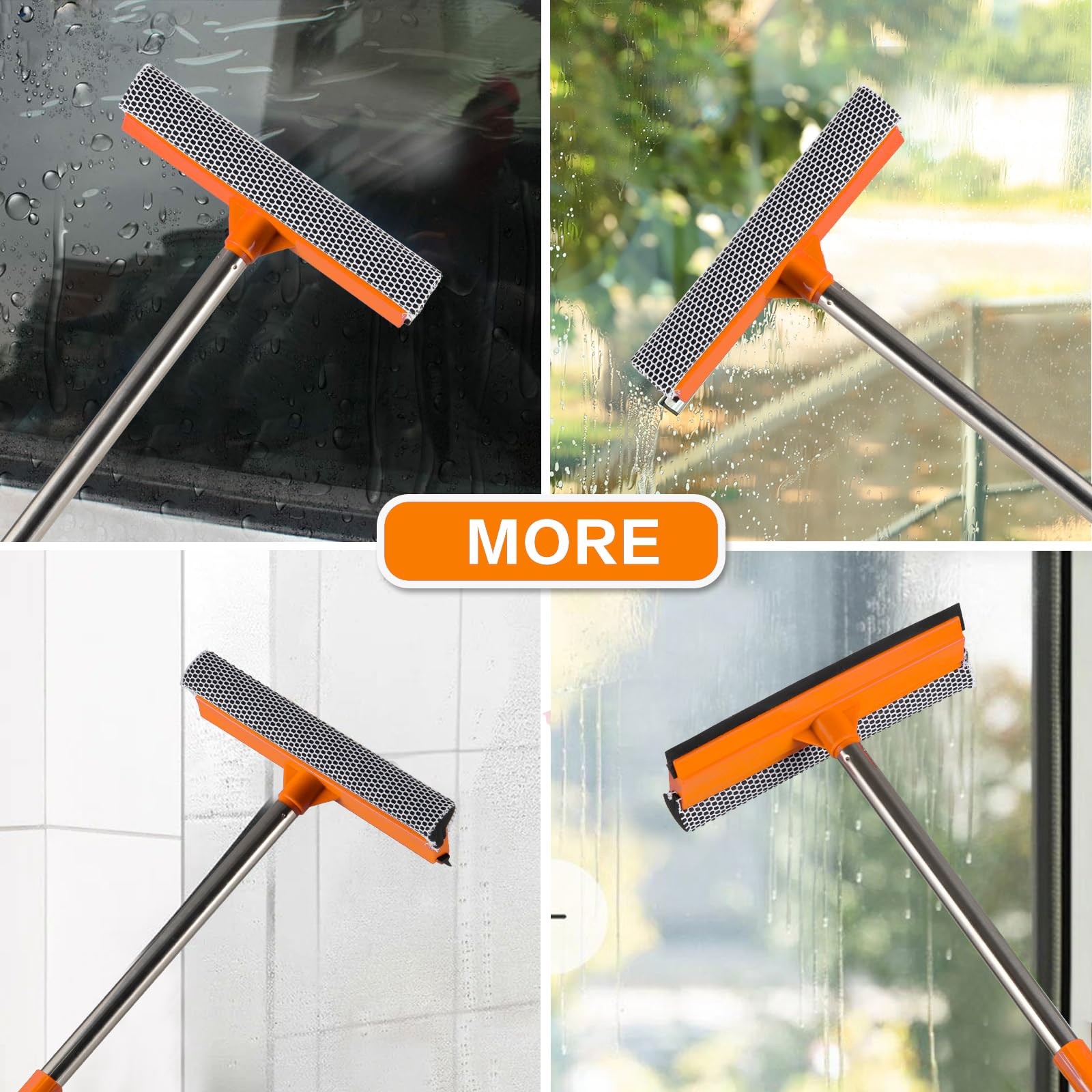 2-in-1 Adjustable Window Squeegee with Extendable Stainless Steel Pole