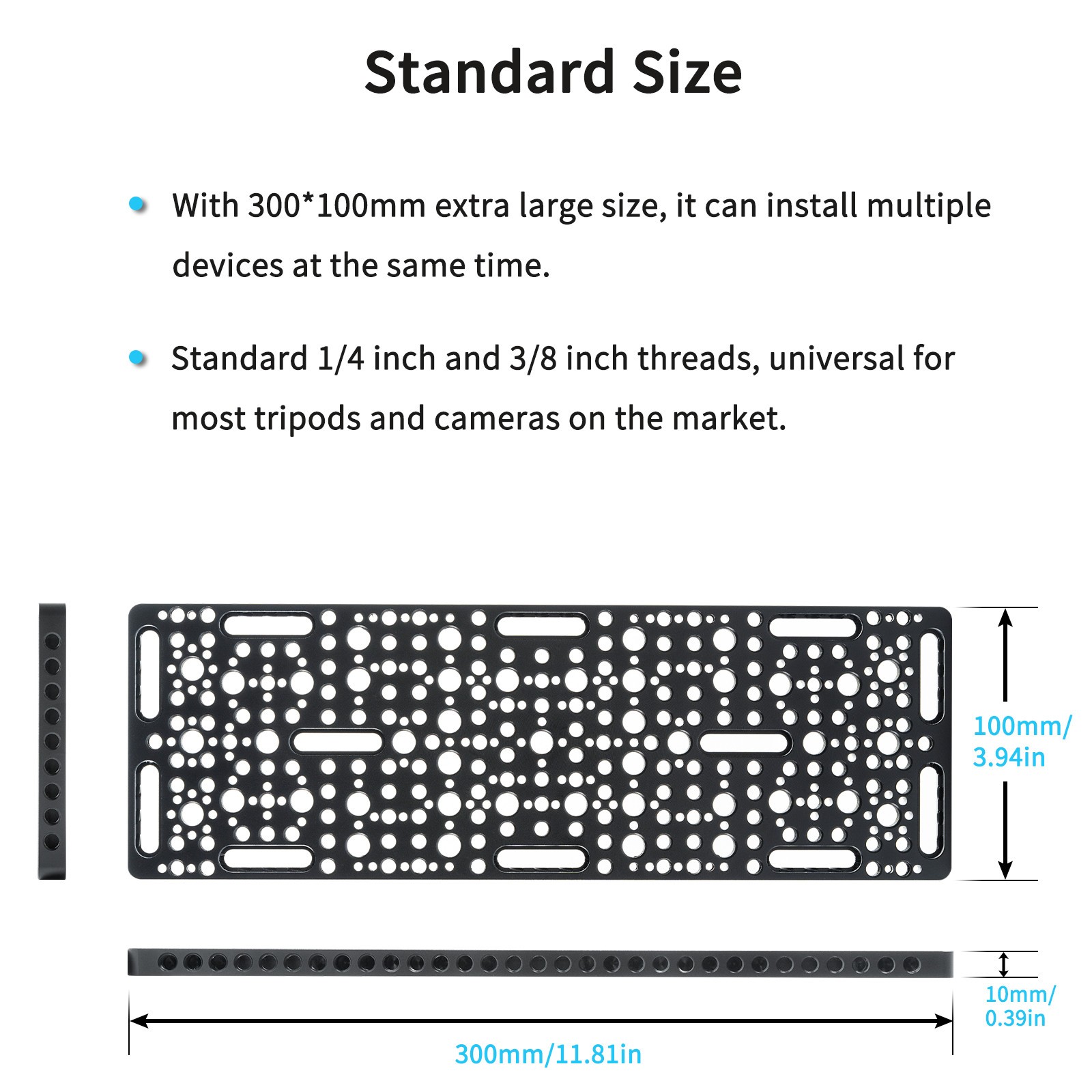 30CM Multi-Functional Cheese Plate with 1/4" & 3/8" Thread for Camera Tripod Rig