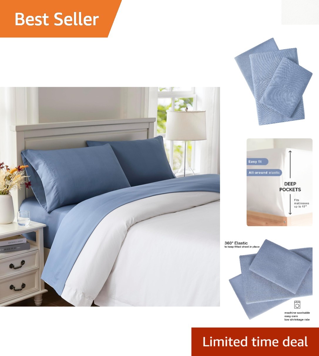 Luxurious 4-Piece Blue Cooling Microfiber Sheet Set - Full Size Comfort