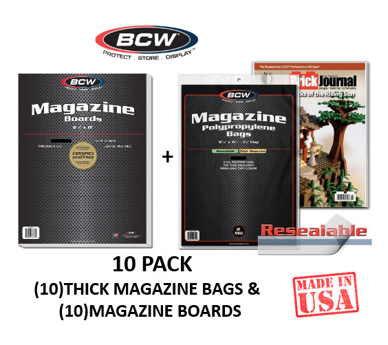 BCW - Magazine (10) Pack - Magazine Boards & THICK Resealable Bags Set