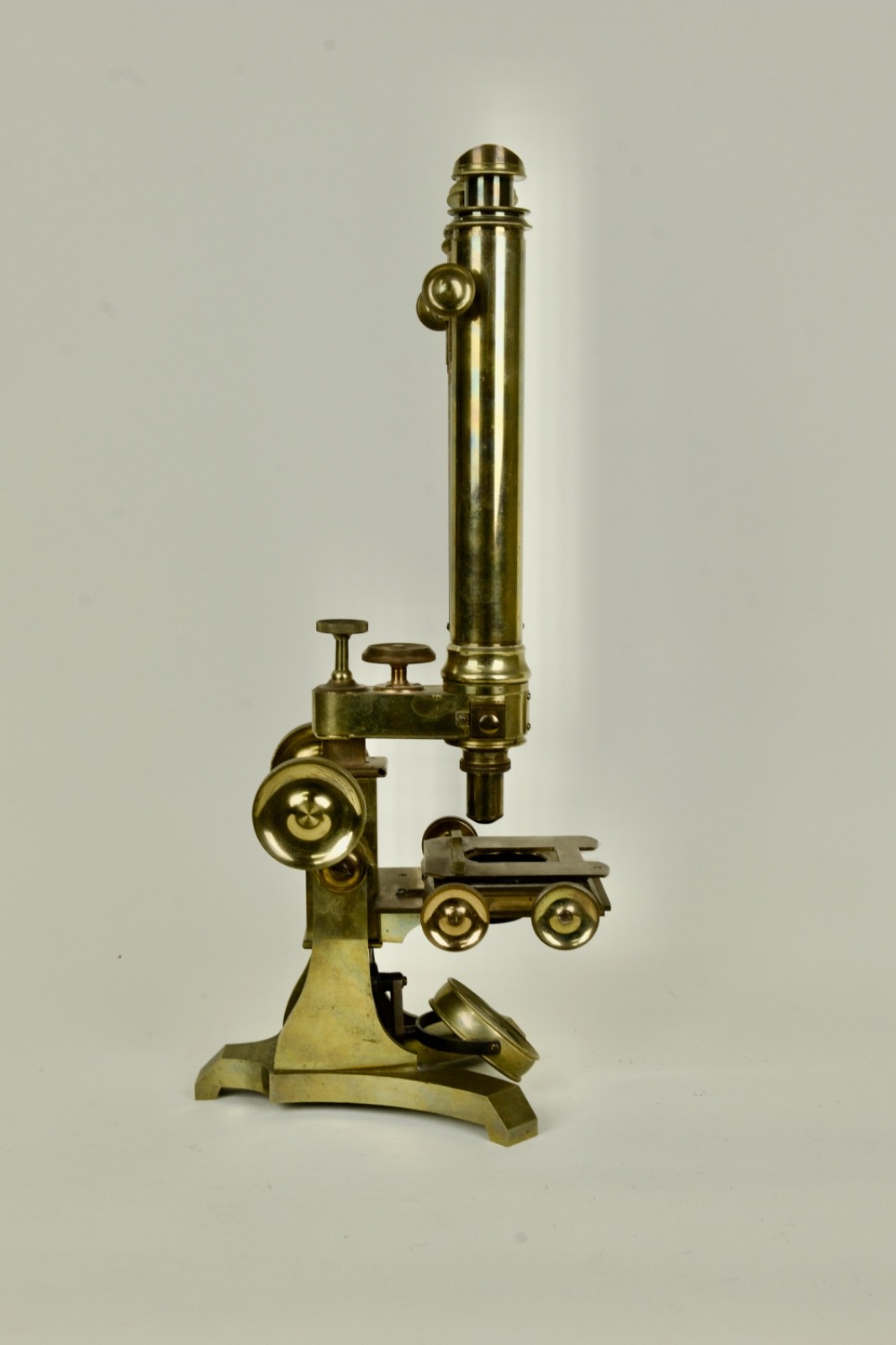 Antique C. Collins Binocular Brass Microscope - London, c. 1875