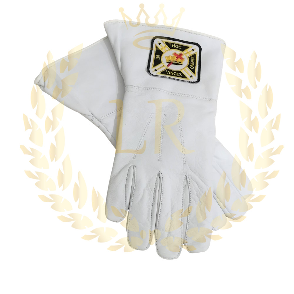 Masonic Regalia Knight Templar 100% Genuine Leather Gloves Pair Ceremonial