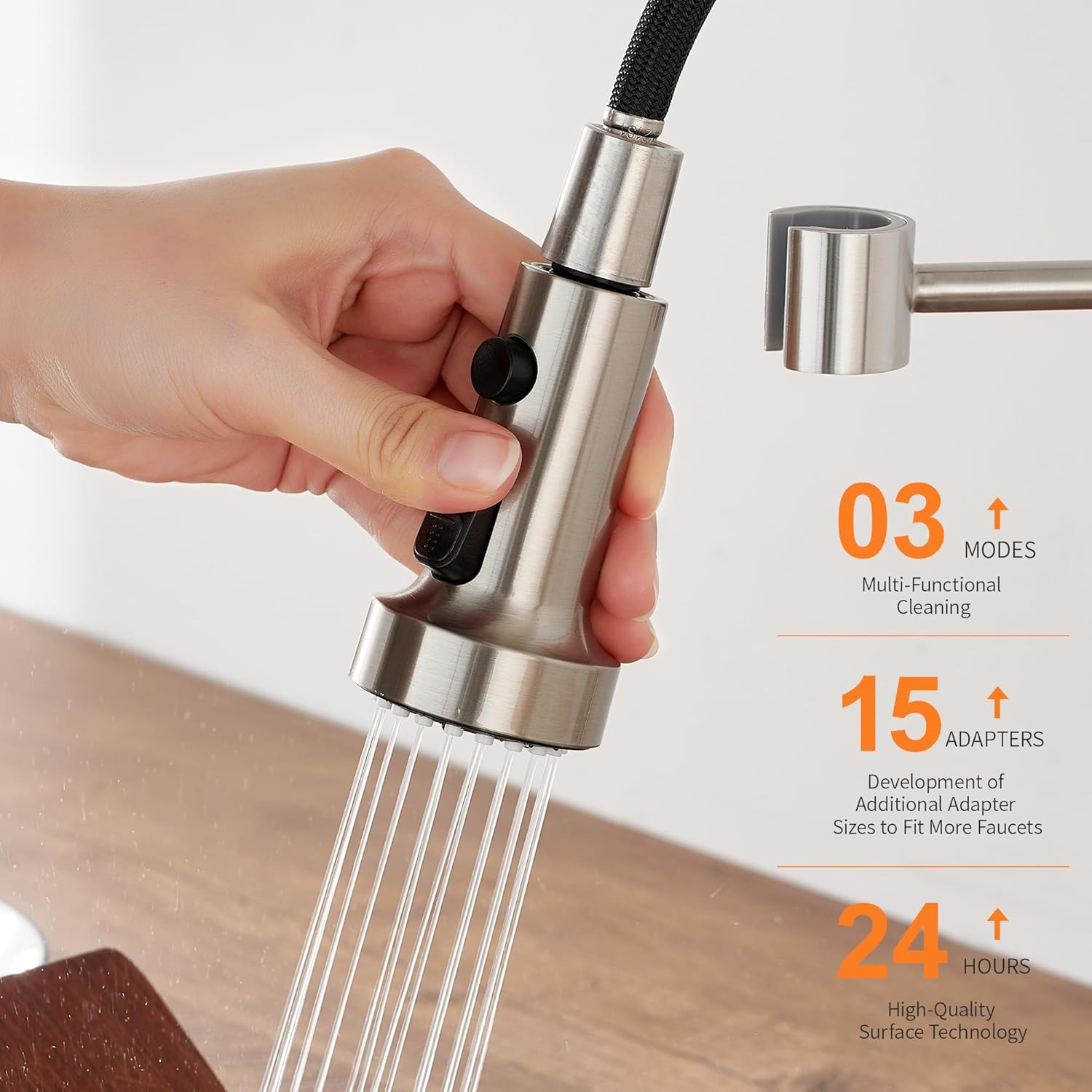 Pull down Spray Head Replacement - for Kitchen Faucet Sprayer Head with 15 Adapt