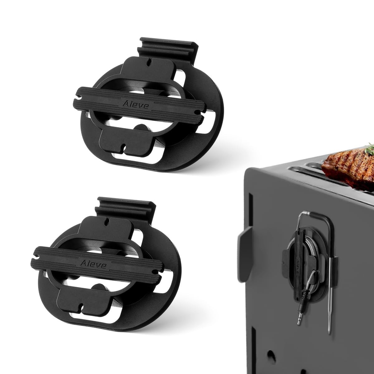 Aieve Meat Probe Organizer, 2 Pack Magnetic 2 with Magnetic, Black