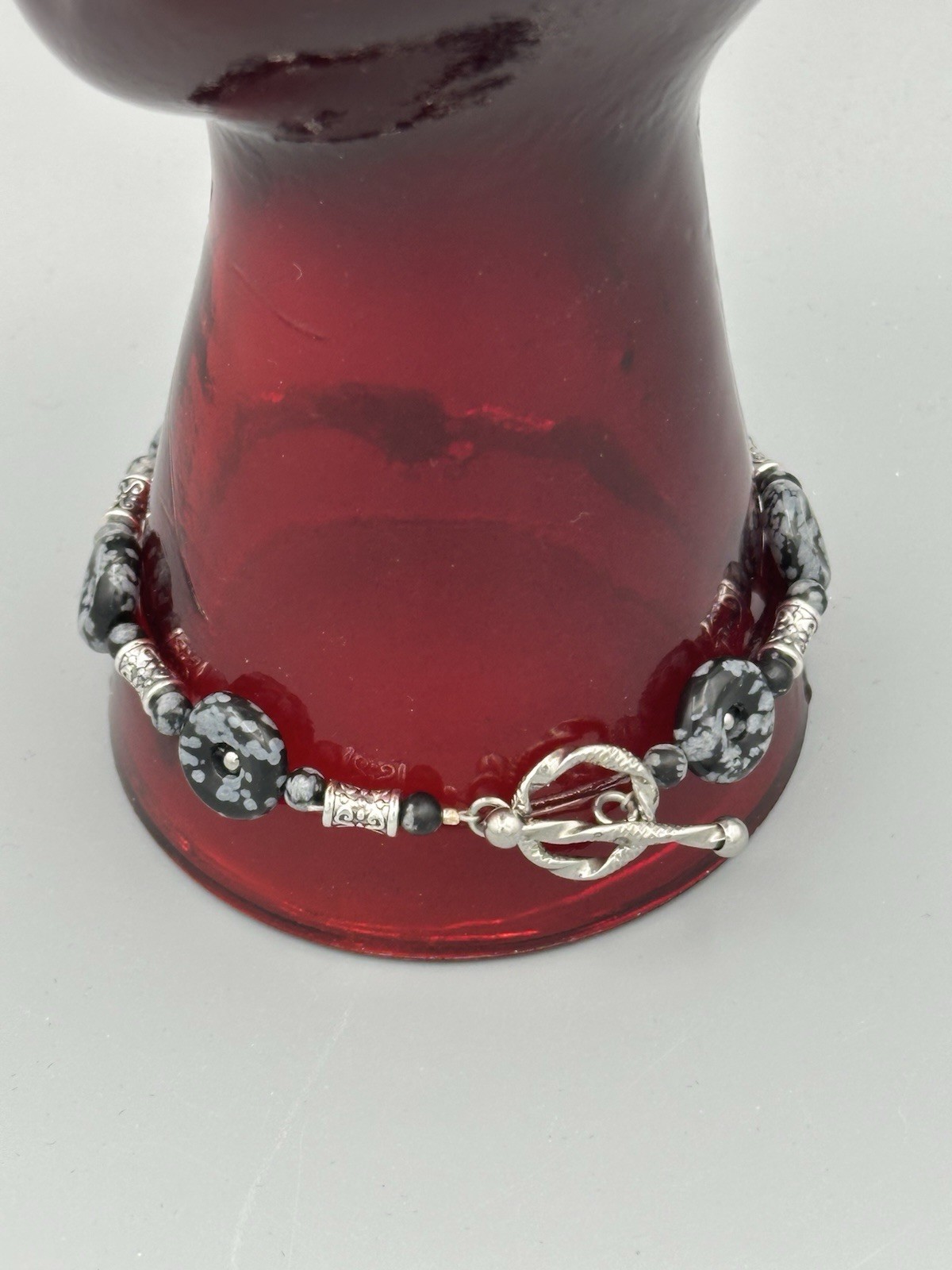8.5 Inch Snowflake Obsidian Toggle Bracelet