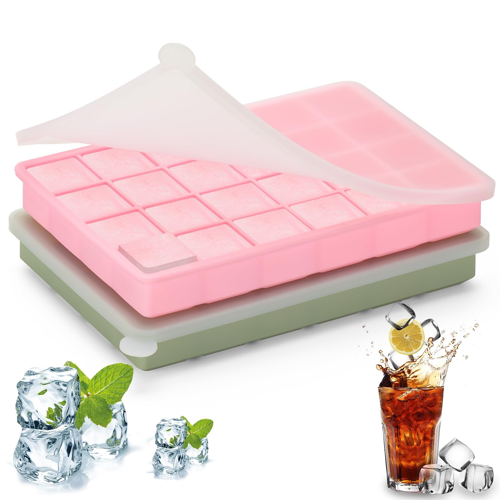 Bandeja de hielo de silicona, fácil de desmoldar, flexible con tapa extraíble
