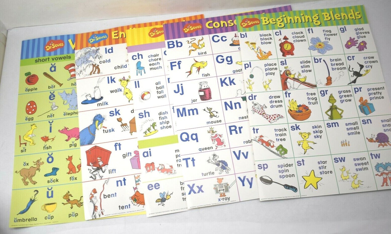 Lot Of 5 Eureka Dr. Seuss Phonics Bulletin Board Learning Set Panels 17" X 24"