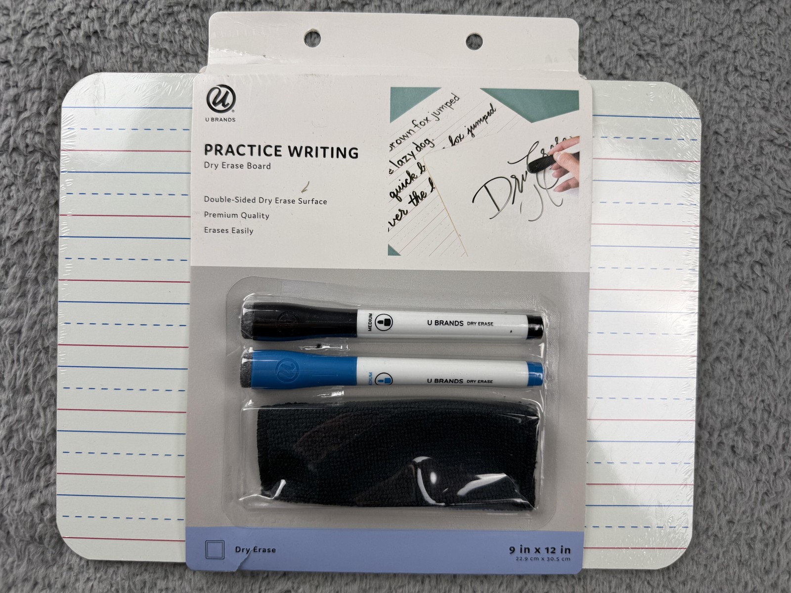 U Brands Practice Writing Dry Erase Board 9x12 Double-Sided w/ Markers Eraser