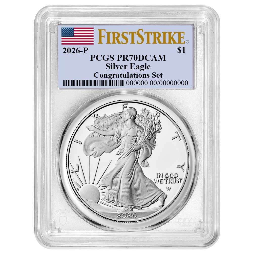 2026-P Proof $1 American Silver Eagle Congratulations Set PCGS PR70DCAM FS Flag