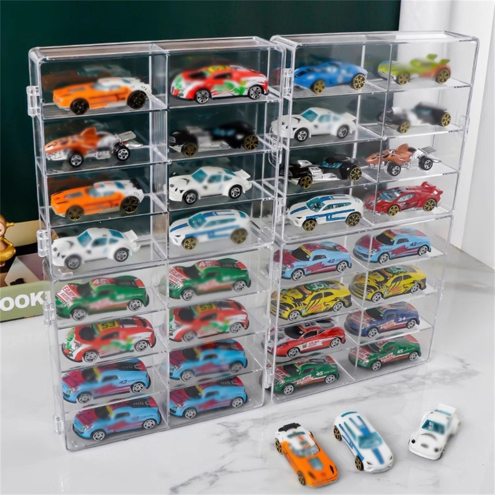 Model Car Diecast Display Case 1:64 Scale 8 Car Compartment with Locking Latch
