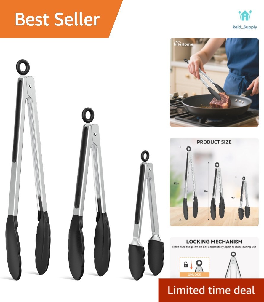 Professional Cooking Tongs Set - Ergonomic Non-Slip Grip, Dishwasher Safe