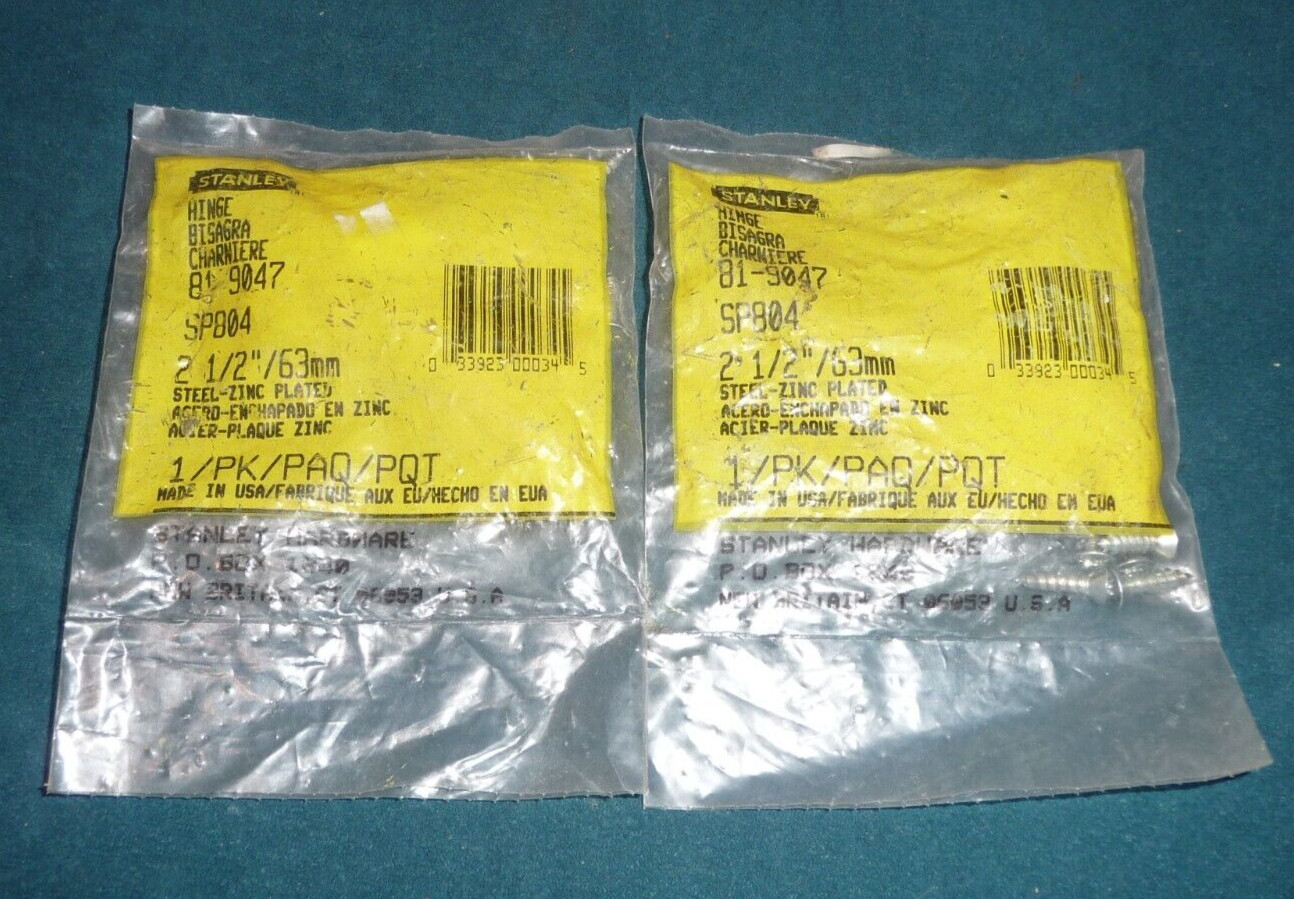 2 Stanley 2 1/2" (53mm) Utility Hinge Steel Zinc Plated P/N: 81-9047 NOS