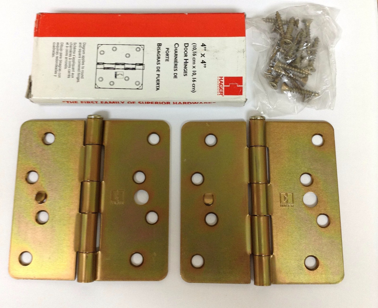 (6) Hager RC1743-US2D 4" Zinc Dichromate Residential Door Hinges 1/4" Radius