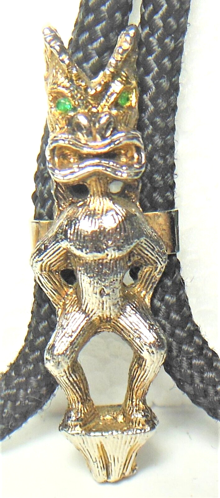 🍍🌴 VTG. Hawaiian souvenir Tiki God with green eyes Bolo tie clip pin#15