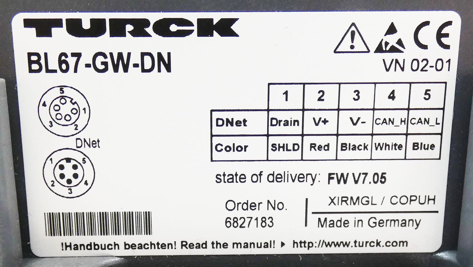 Turck BL67-GW-DN 6827183 Gateway I/O Interface -Unused-