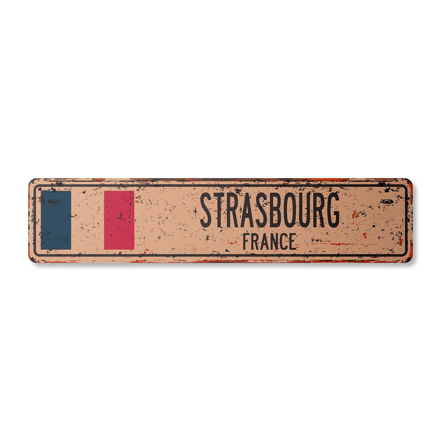 STRASBOURG FRANCE Vintage Street Sign French flag city country road wall rustic