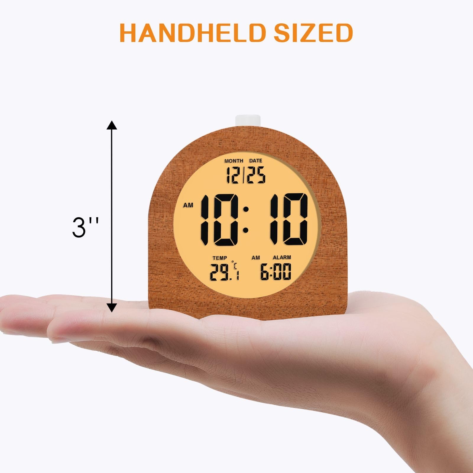 Wooden Digital Alarm Clock for Bedrooms, Wood 4'' Battery Powered Alarm Clock...