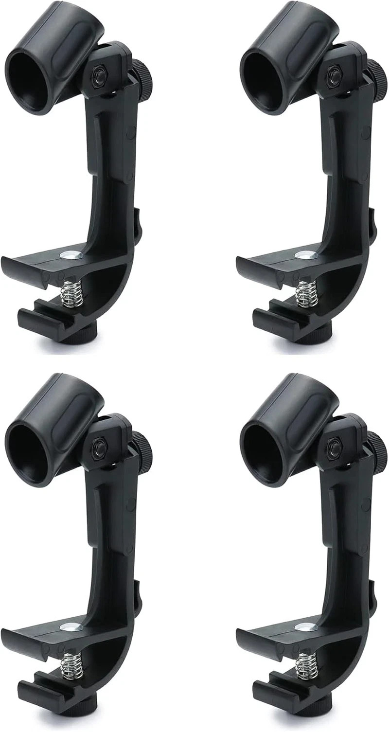 4-Pack Adjustable Drum Microphone Rim Mount Clips Snare Tom Mic Holder Black Set