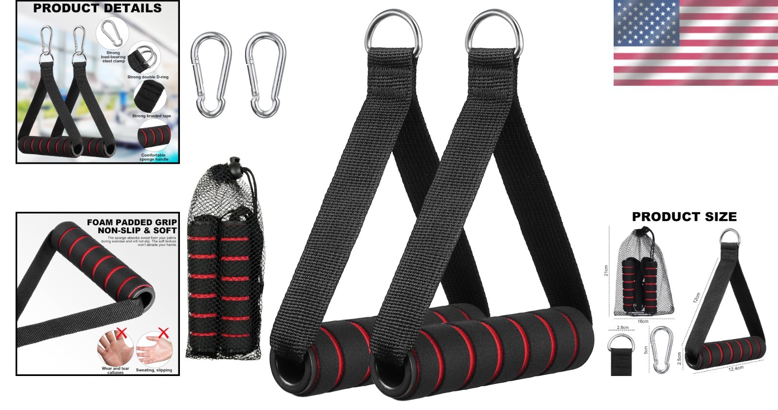 Exercise Handles, Replacement Cable Machine Attachments for Home Gym Equipment