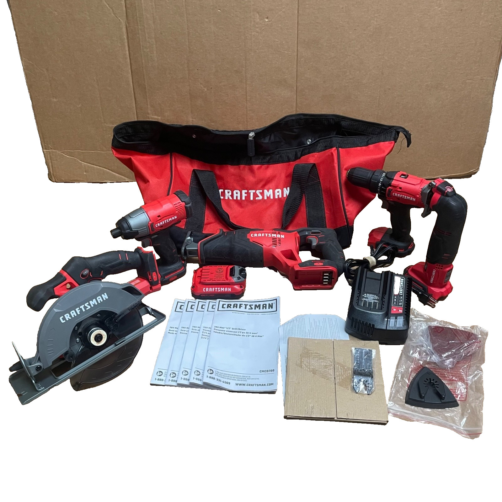 CRAFTSMAN 20V MAX 5-Tool Combo Kit w/ Battery, Charger & Bag - Tested