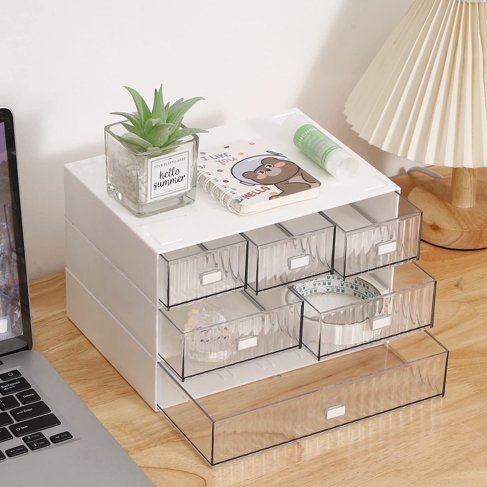 Ykpokir Desktop Organizer with Drawers Stackable Storage 3 Tier White Desk