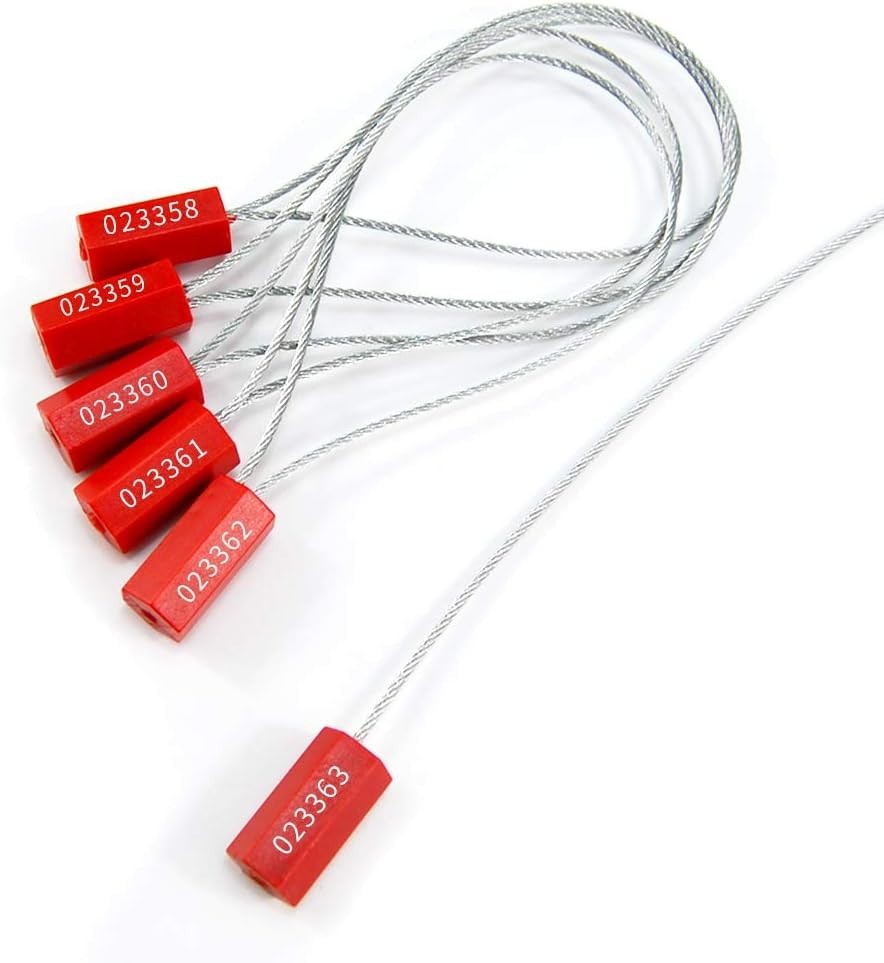 100 Pcs Red Steel Security Cable Seals Numbered Tamper Proof Tags Pull-Tite