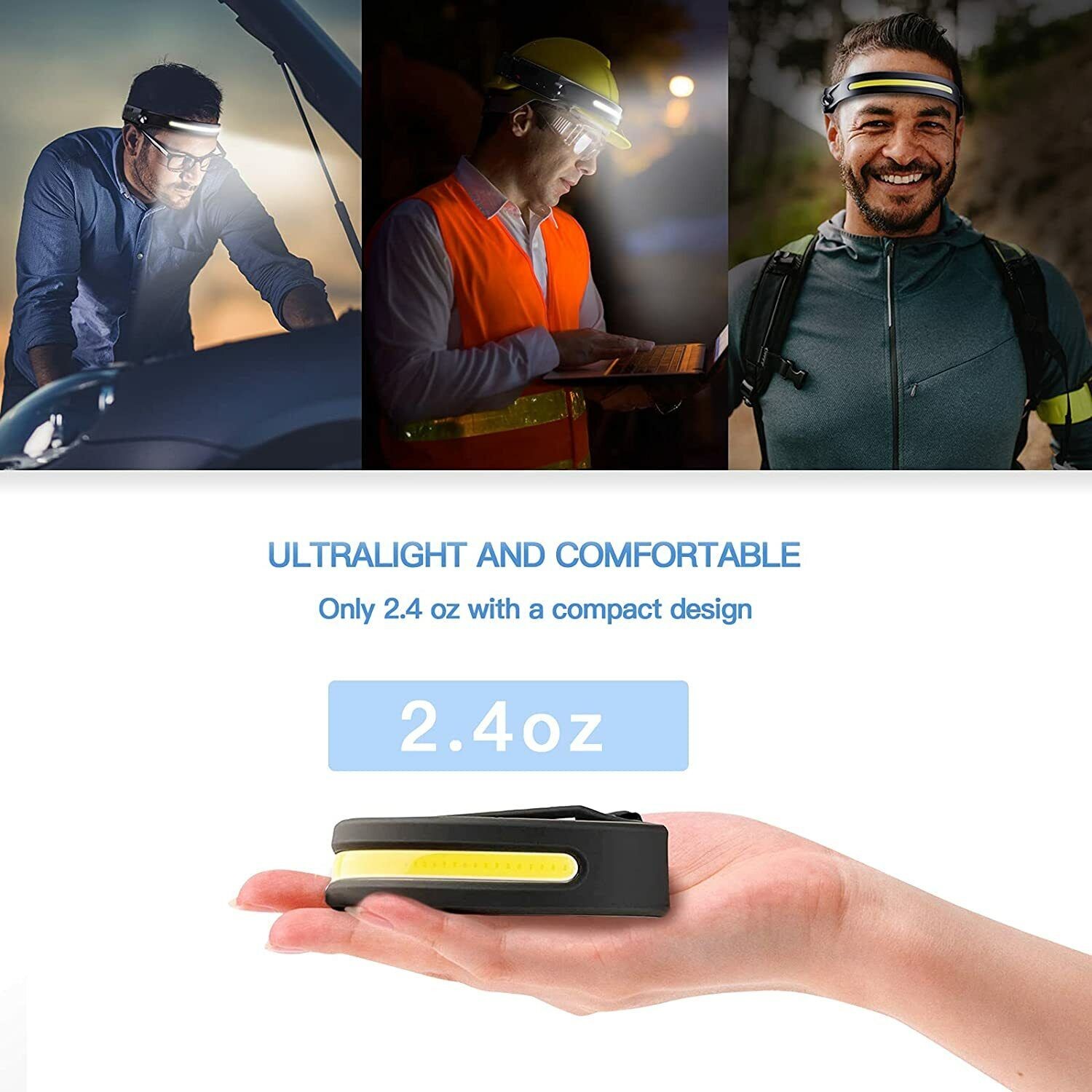 Rechargeable Headlamp 230° Wide Beam LED Motion Sensor Headlight Waterproof Lots