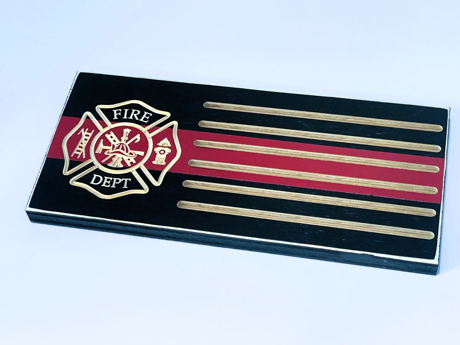 Firefighter Thin Red Line Challenge Coin Display Rack Engraved Wood Stand Gift