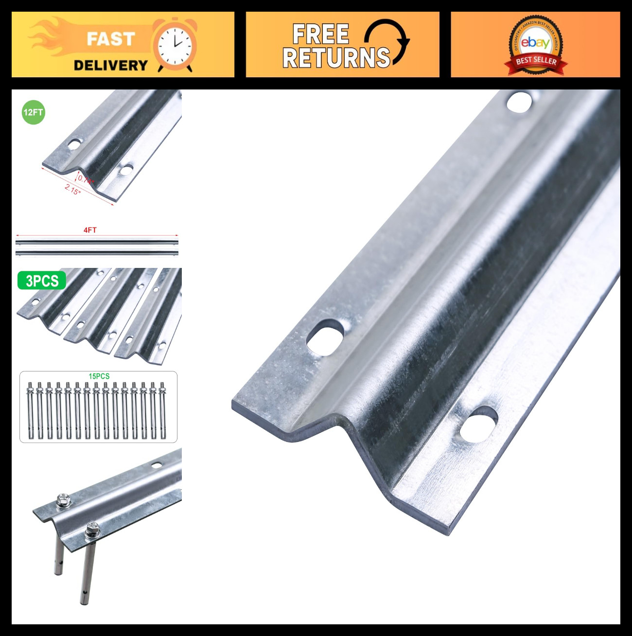 12FT Galvanized Inverted V Track Kit - 3pcs 4FT Sliding Gate Tracks & Hardware