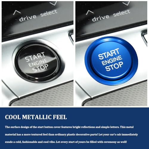 Car Push Start Button Cover, Start Stop Button Cover, Aluminum Auto Key Blue