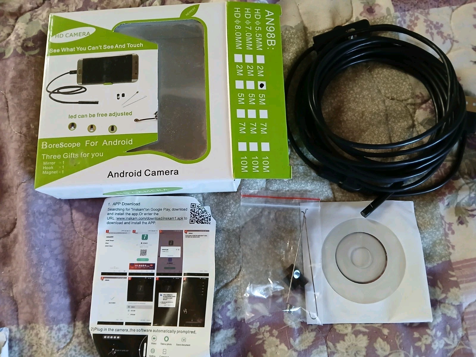 Borescope for Android HD Camera 6 White LED Lights Mini Endoscope 16 Foot Long
