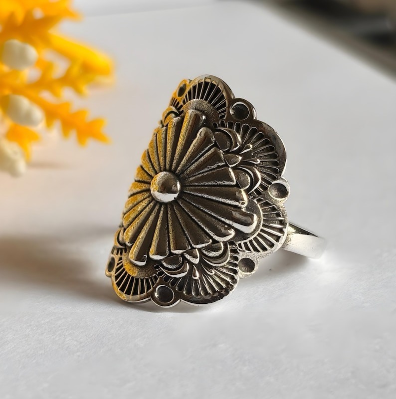Silver Concho Ring 925 Sterling Silver Shield Ring Handmade Statement Women Gift