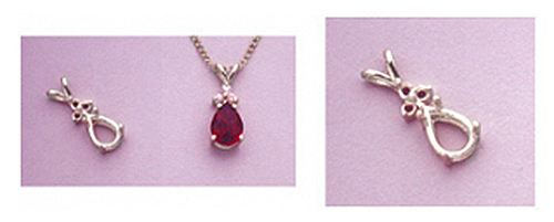7x5mm Pear Triple Accented Solid Silver Pre-Notched Pendant Setting