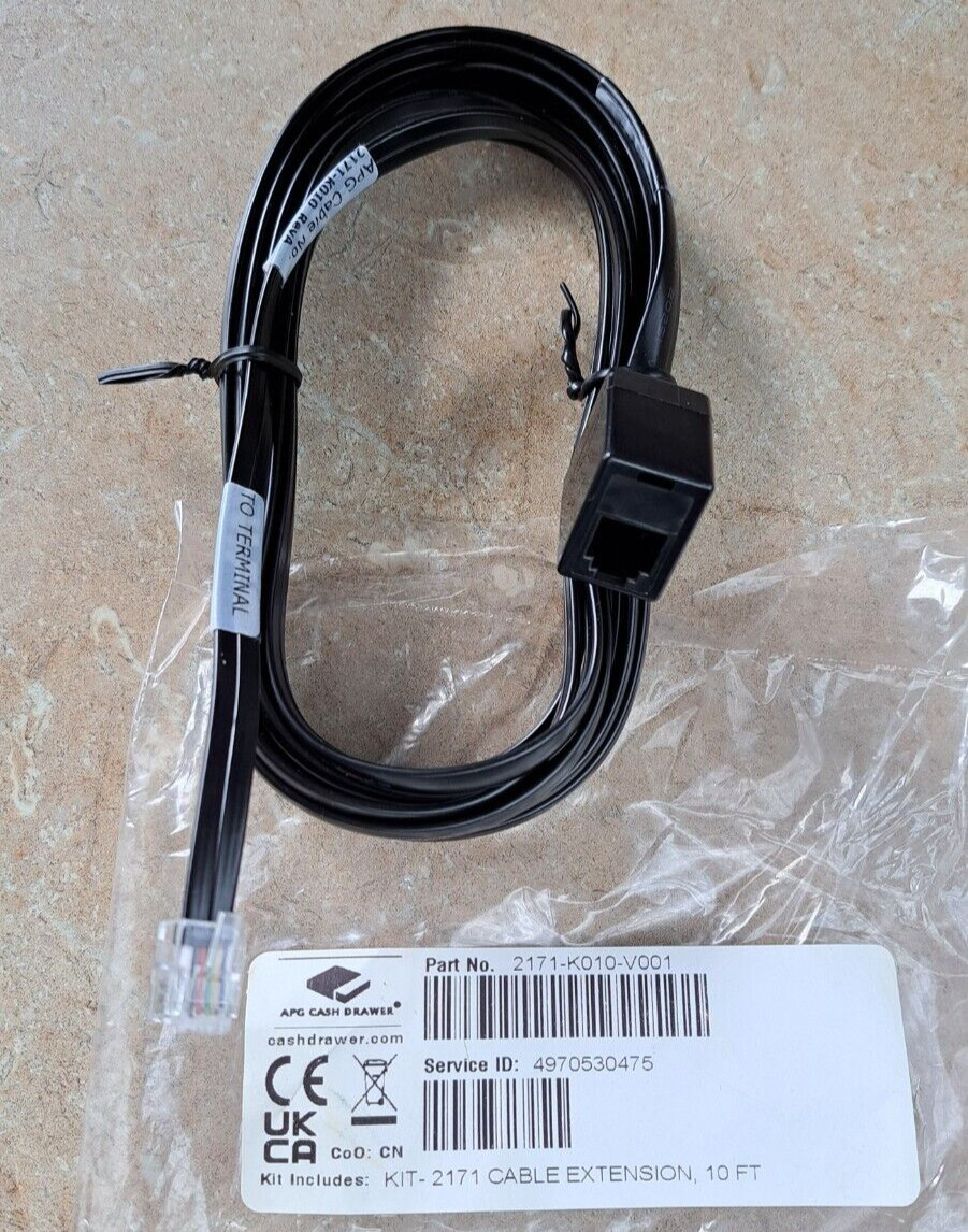 NCR 10' 6-Pin RJ12 Cash Drawer Kick Extension Cable Cord 2171-K010 497-0530475